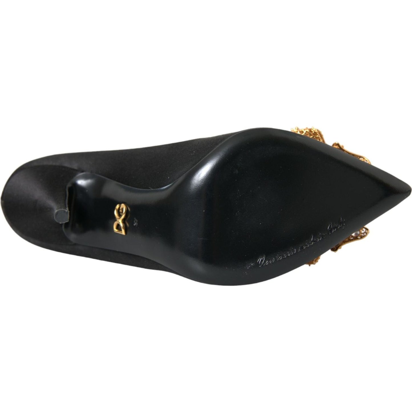 Dolce & Gabbana Black Satin Bow Crystal Heels Pumps Shoes black-satin-bow-crystal-heels-pumps-shoes