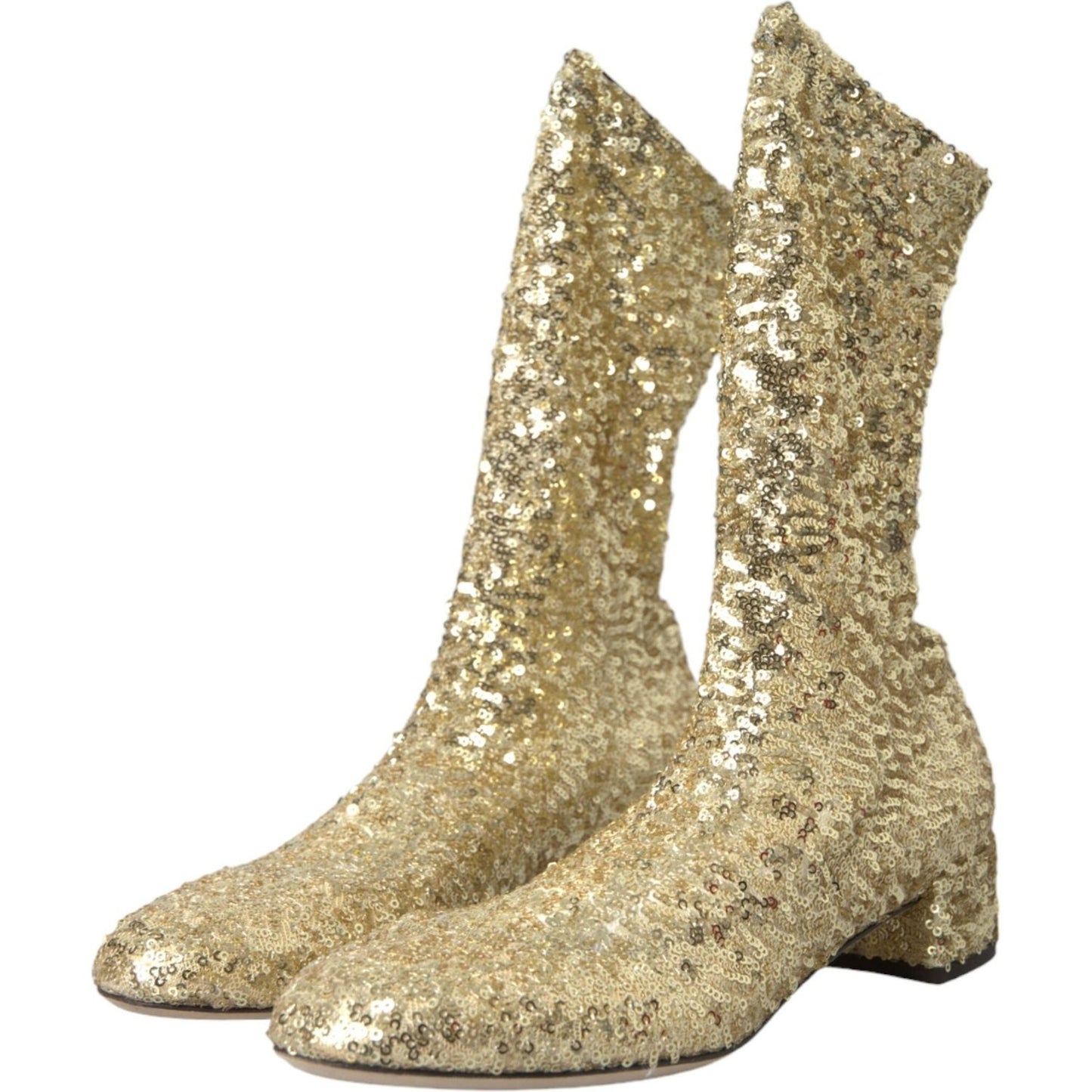 Dolce & Gabbana Gold Sequined Short Boots Stretch Shoes gold-sequined-short-boots-stretch-shoes-1