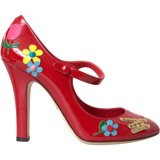 Dolce & Gabbana Red Leather Embellished Mary Jane Pumps Heels Shoes red-leather-embellished-mary-jane-pumps-heels-shoes
