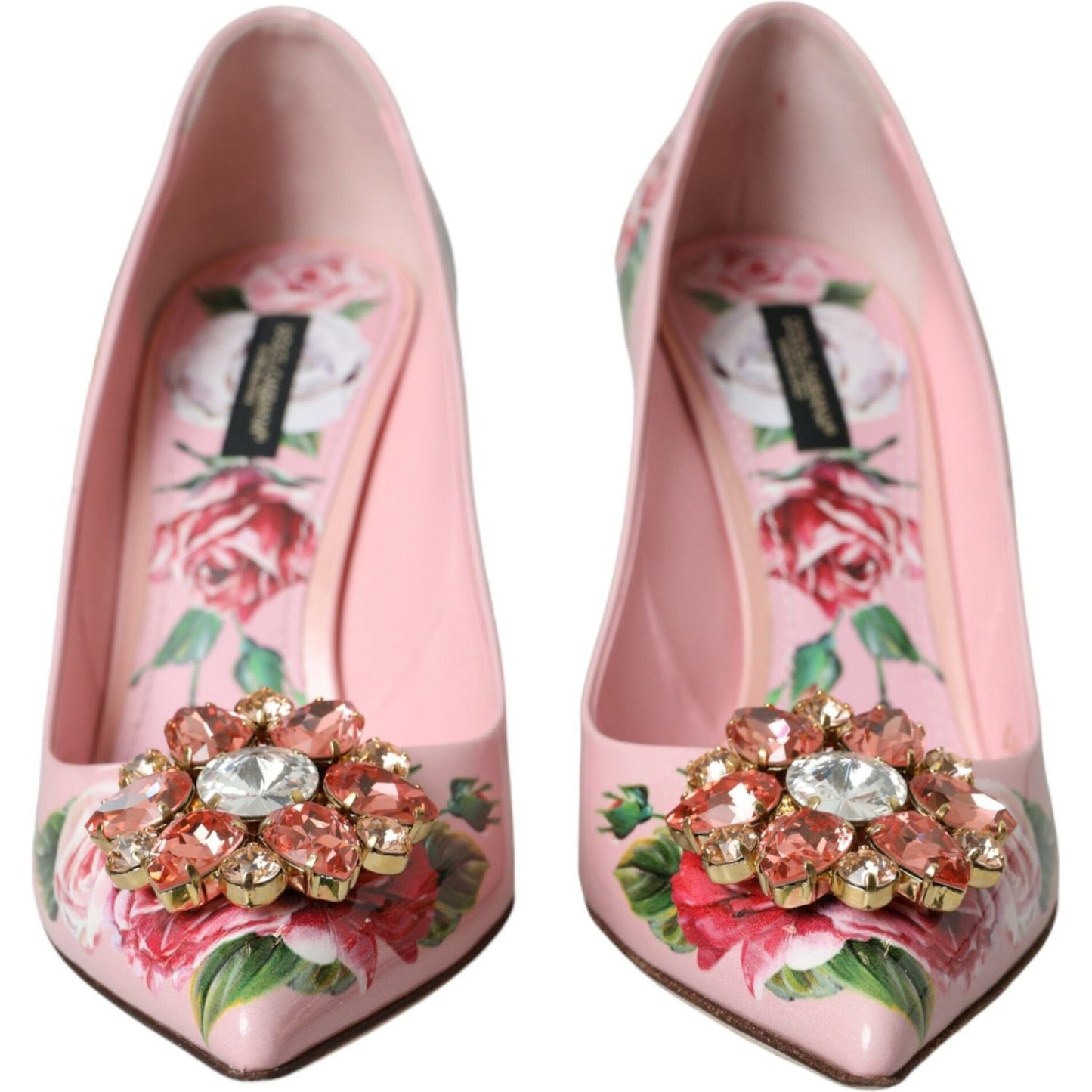 Dolce & Gabbana Pink Floral Leather Crystal Heels Pumps Shoes pink-floral-leather-crystal-heels-pumps-shoes