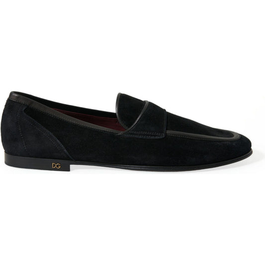 Dolce & Gabbana | Elegant Velvet Black Loafers for Men| McRichard Designer Brands   