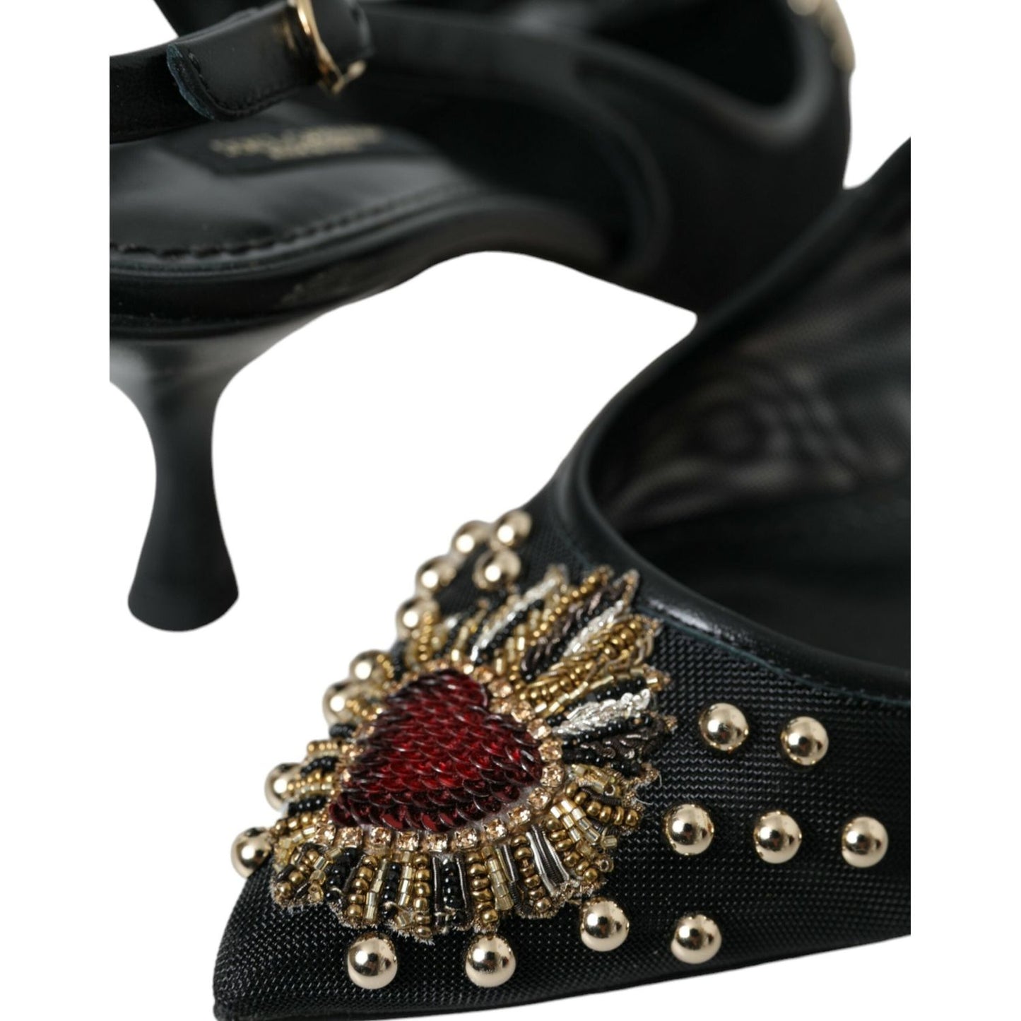 Dolce & Gabbana Black Mesh Embellished Heel Slingbacks Shoes black-mesh-embellished-heel-slingbacks-shoes