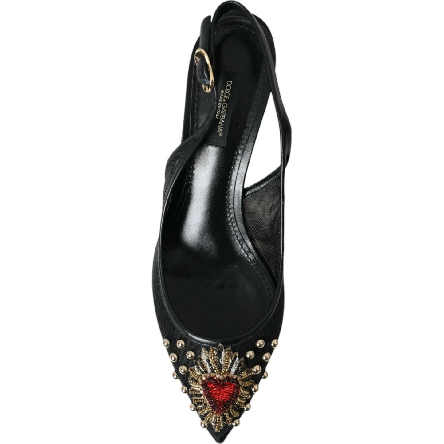 Dolce & Gabbana Black Mesh Embellished Heel Slingbacks Shoes black-mesh-embellished-heel-slingbacks-shoes