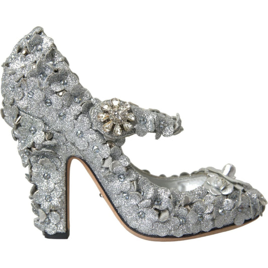 Dolce & Gabbana Silver Floral Crystal Mary Jane Pumps Shoes silver-floral-crystal-mary-jane-pumps-shoes