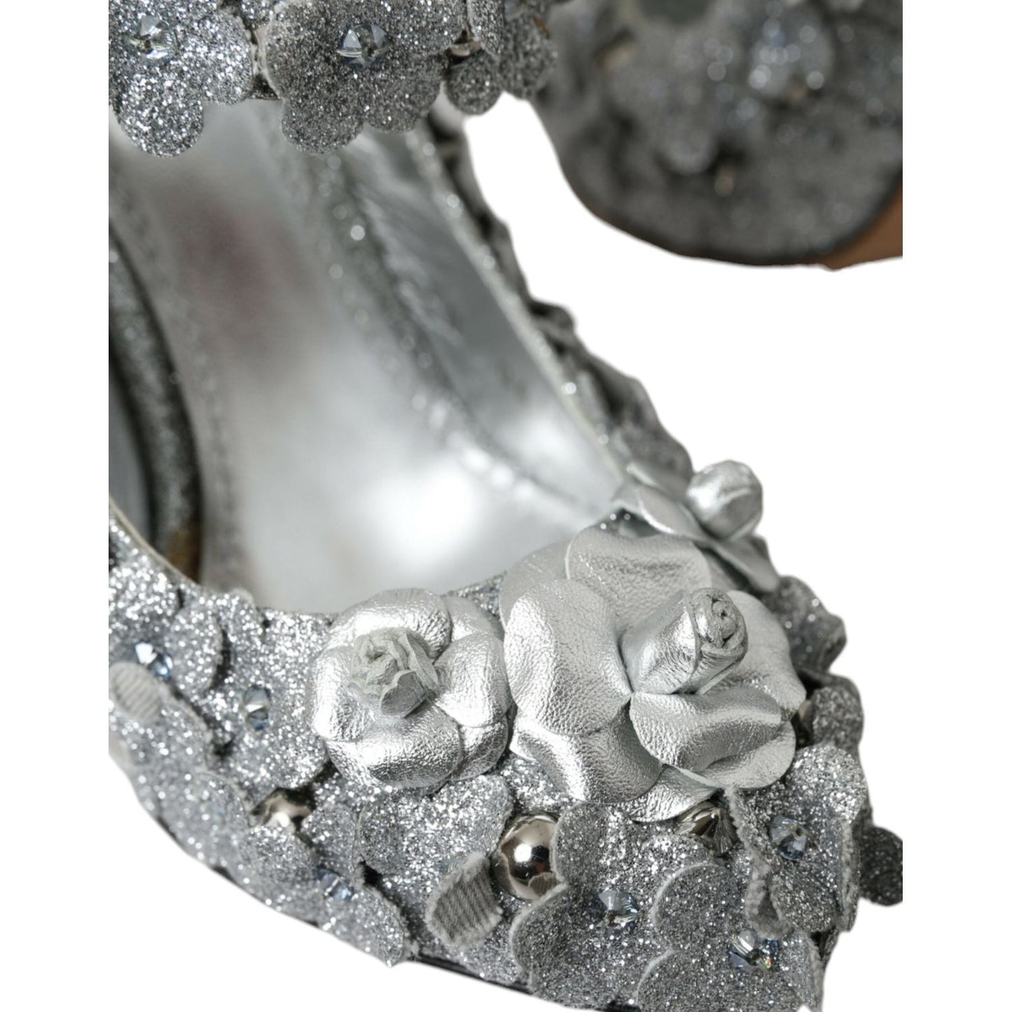 Dolce & Gabbana Silver Floral Crystal Mary Jane Pumps Shoes silver-floral-crystal-mary-jane-pumps-shoes