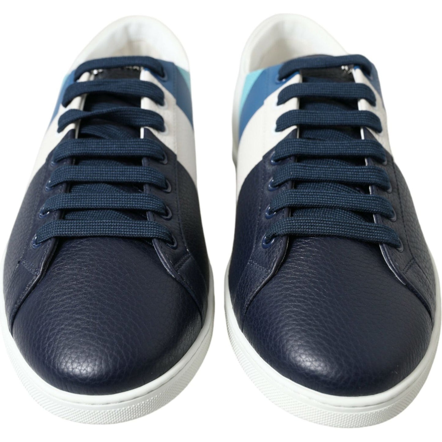 Dolce & Gabbana Elegant White and Blue Leather Sneakers white-blue-leather-low-top-sneakers-shoes-3