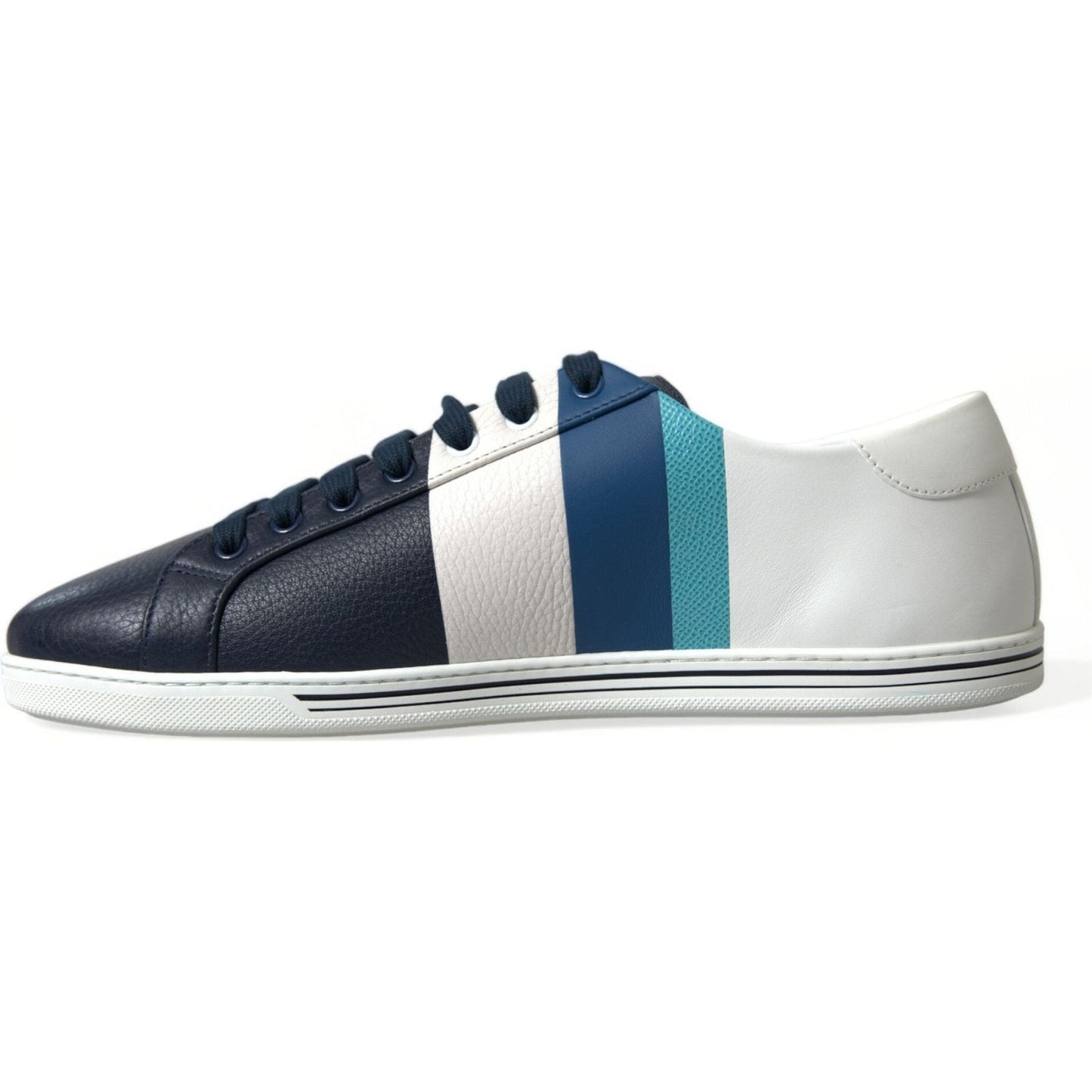 Dolce & Gabbana Elegant White and Blue Leather Sneakers white-blue-leather-low-top-sneakers-shoes-3