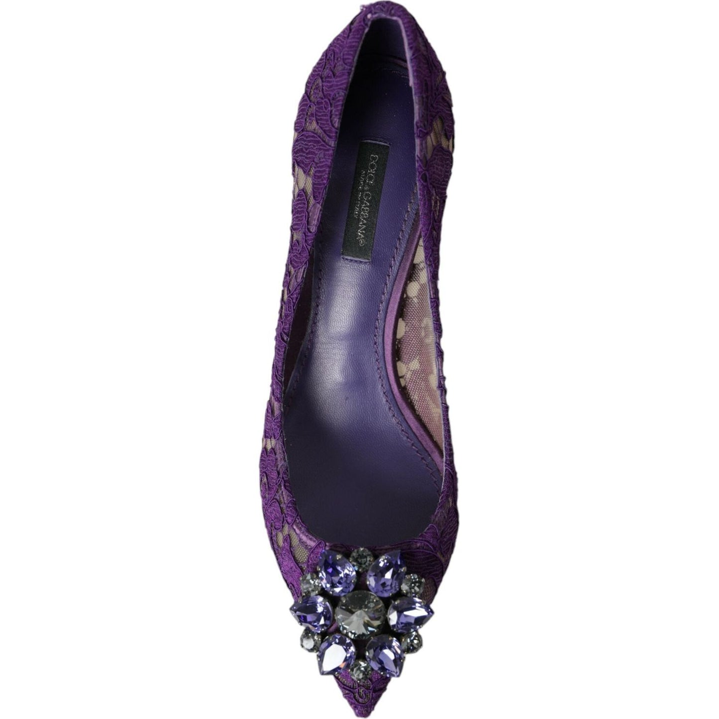 Dolce & Gabbana Purple Taormina Lace Crystal Heel Pumps Shoes purple-taormina-lace-crystal-heel-pumps-shoes