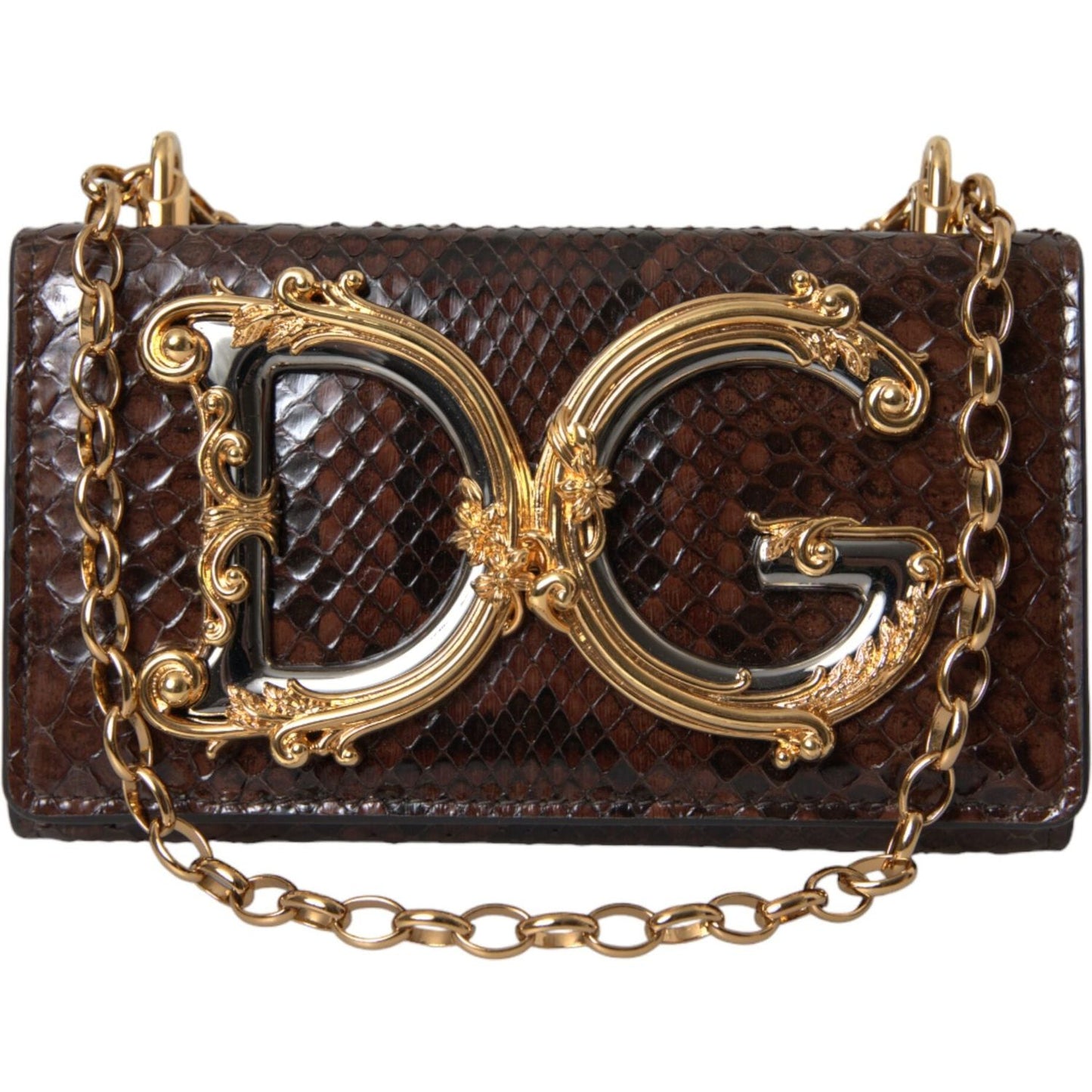 Brown Python Leather DG Girls Crossbody Phone Bag