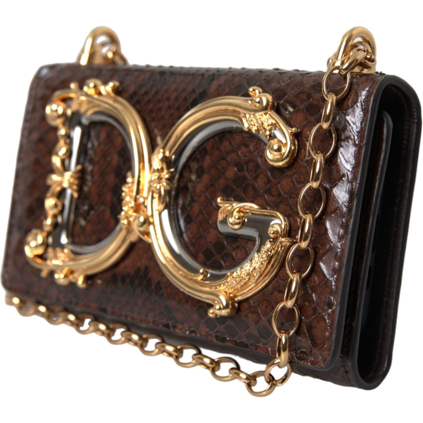 Brown Python Leather DG Girls Crossbody Phone Bag