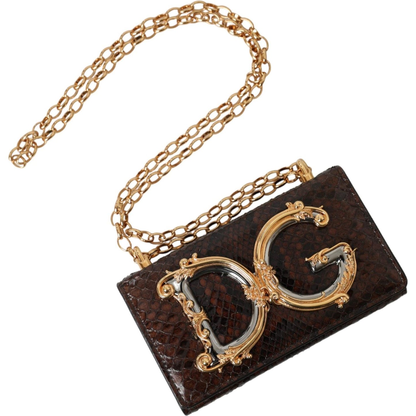 Brown Python Leather DG Girls Crossbody Phone Bag