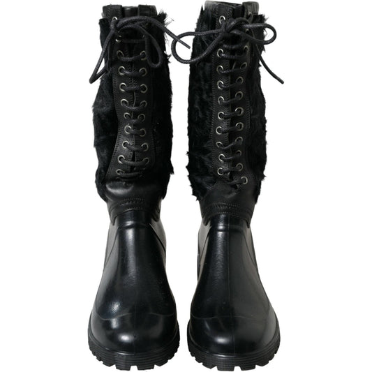 Dolce & Gabbana | Sleek Black Shearling Mid Calf Boots| McRichard Designer Brands   