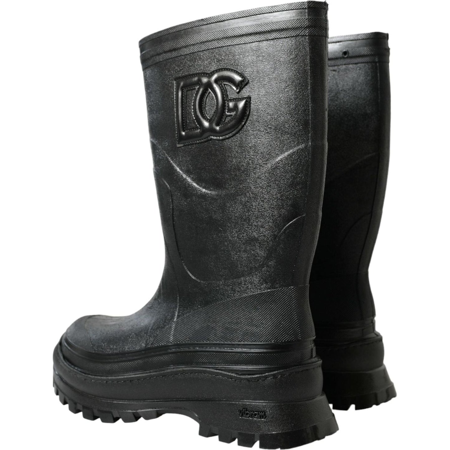 Dolce & Gabbana Sleek Metallic Rubber Rain Boots with DG Logo black-embossed-metallic-rubber-boots-shoes
