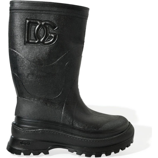 Dolce & Gabbana | Sleek Metallic Rubber Rain Boots with DG Logo| McRichard Designer Brands   