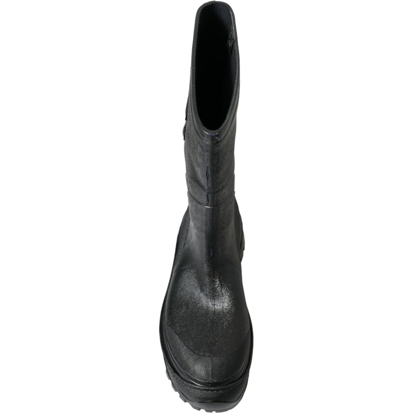 Dolce & Gabbana Sleek Metallic Rubber Rain Boots with DG Logo black-embossed-metallic-rubber-boots-shoes