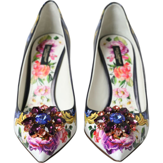 Dolce & Gabbana Multicolor Floral Leather Crystal Heels Pumps Shoes multicolor-floral-leather-crystal-heels-pumps-shoes
