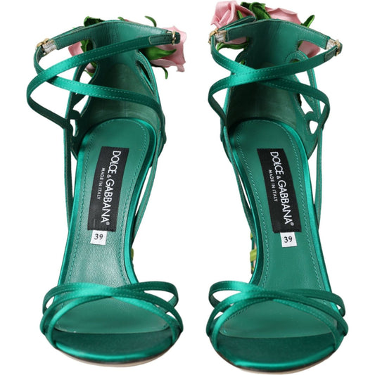 Dolce & GabbanaGreen Flower Satin Heels Sandals ShoesMcRichard Designer Brands£1169.00