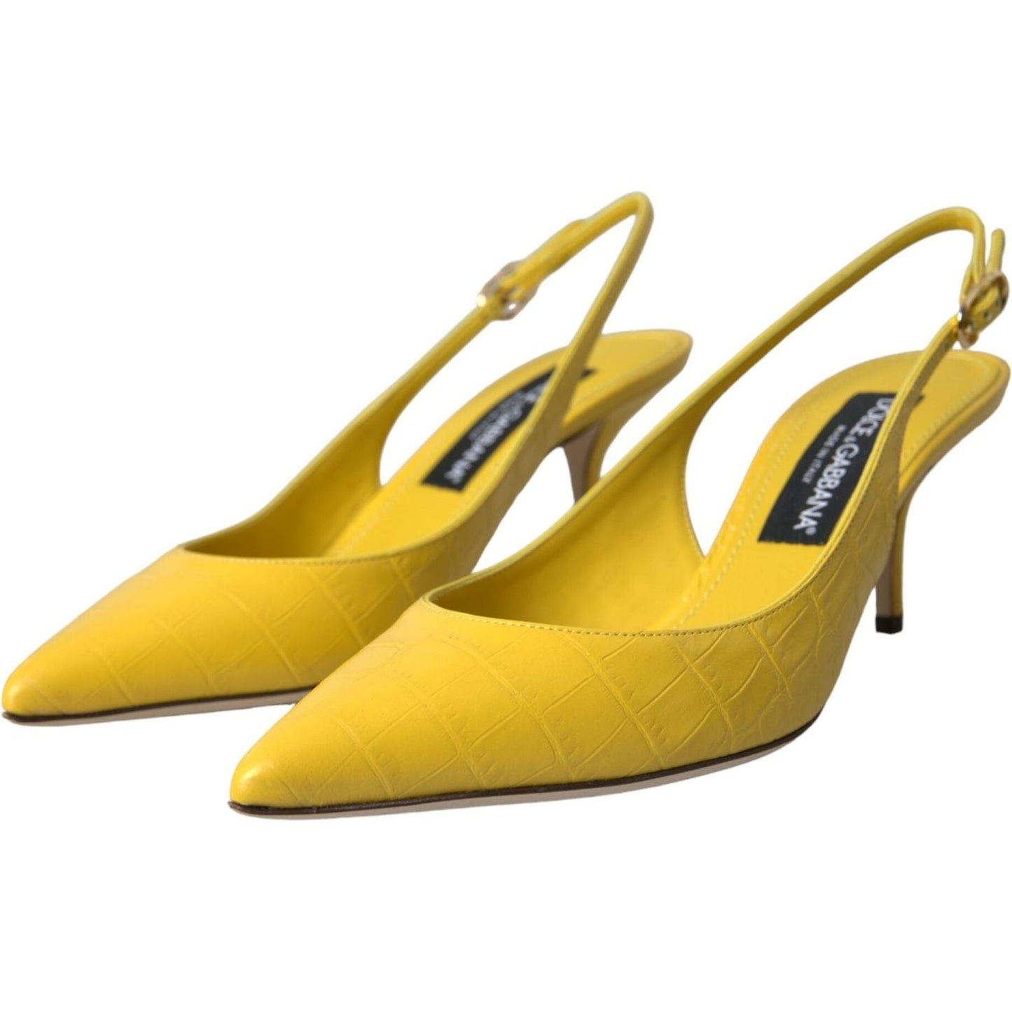 Dolce & Gabbana Yellow Leather Slingbacks Heels Shoes yellow-leather-slingbacks-heels-shoes