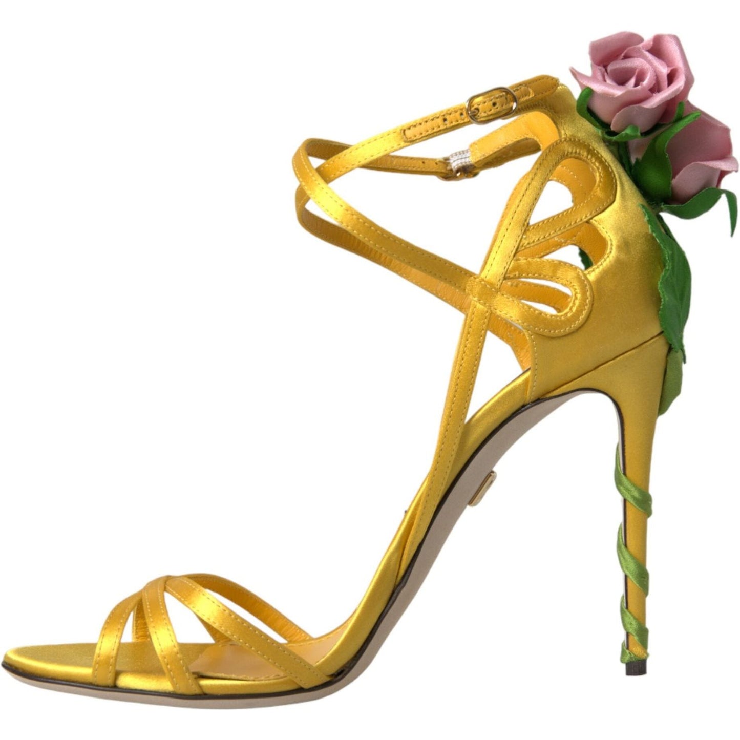 Dolce & Gabbana Yellow Flower Satin Heels Sandals Shoes yellow-flower-satin-heels-sandals-shoes