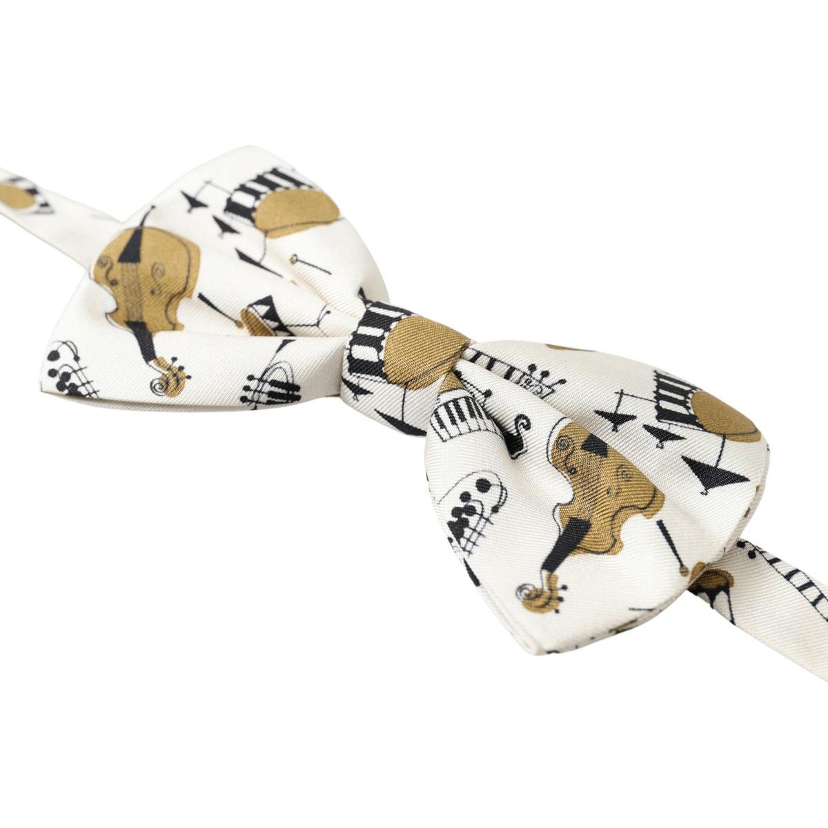 Dolce & Gabbana Chic Beige Silk Musical Bow Tie beige-musical-instrument-print-neck-papillon-bow-tie