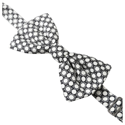 Dolce & Gabbana Elegant Silk Black and White Circle Bow Tie black-white-circles-adjustable-neck-papillon-men-bow-tie