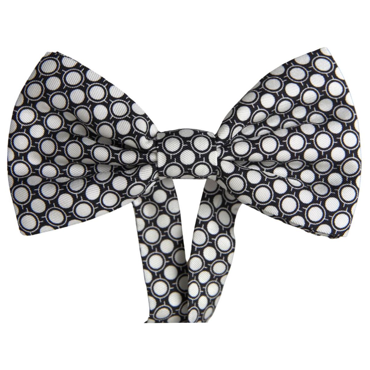 Dolce & Gabbana Elegant Silk Black and White Circle Bow Tie black-white-circles-adjustable-neck-papillon-men-bow-tie