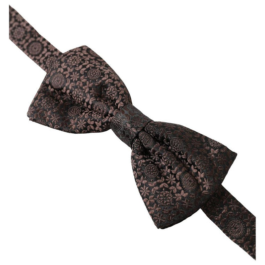 Dolce & Gabbana Elegant Silk Brown Bow Tie brown-floral-jacquard-adjustable-neck-papillon-bow-tie
