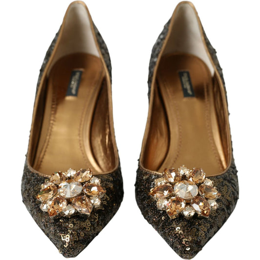 Dolce & Gabbana Gold Sequin Crystals Bellucci Heels Pumps Shoes gold-sequin-crystals-bellucci-heels-pumps-shoes