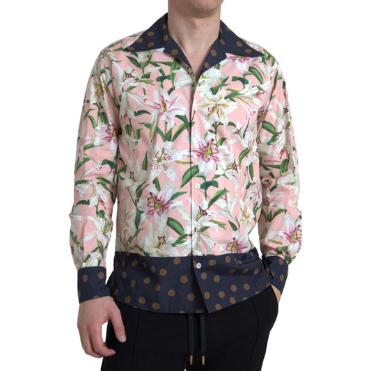 Dolce & Gabbana Elegant Slim Fit Pink Casual Shirt cotton-polka-dot-lily-print-collared-shirt