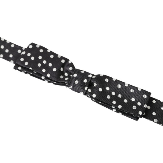 Dolce & Gabbana Elegant Black Silk Bow Tie with Logo Detail black-polka-dot-silk-adjustable-men-neck-papillon-bow-tie-2