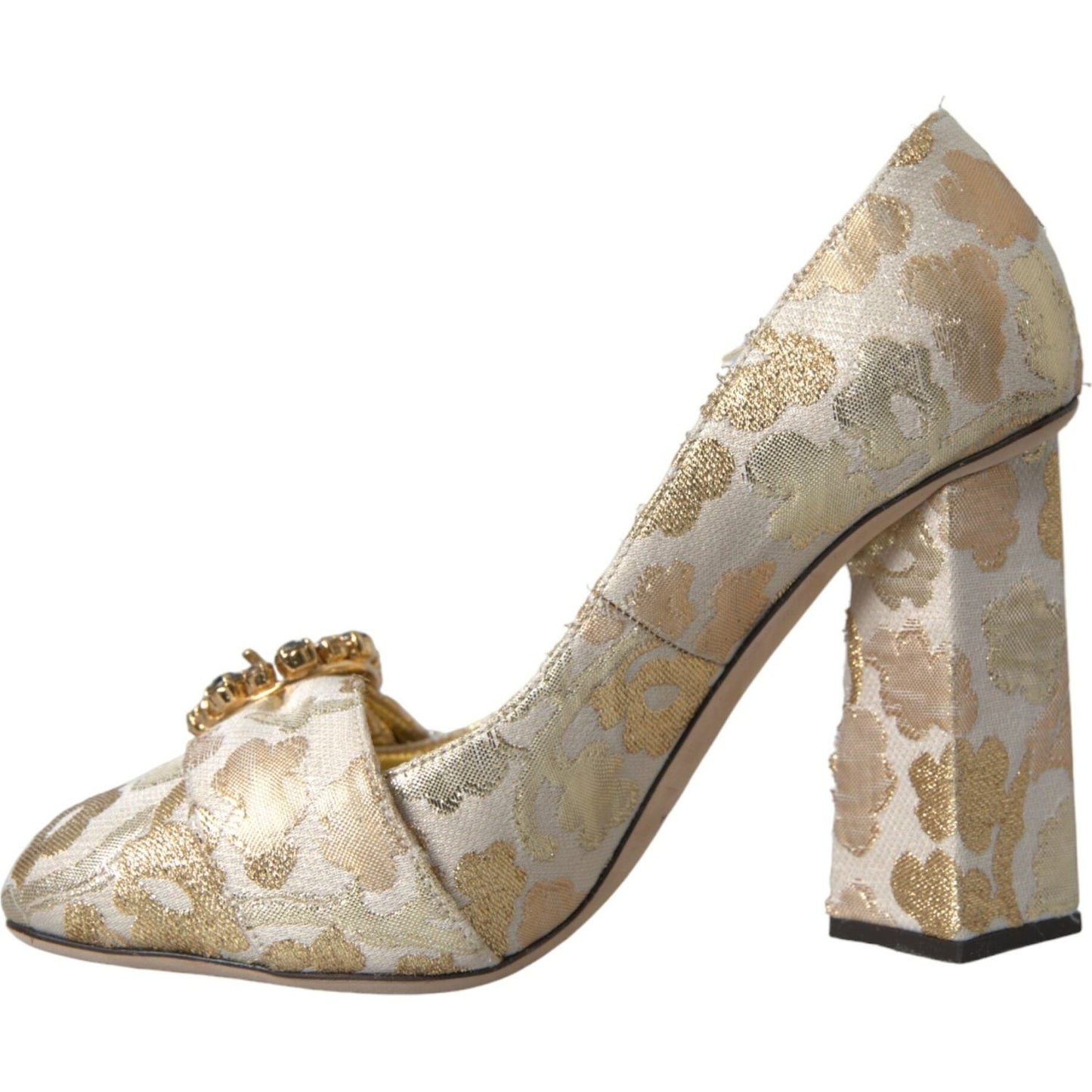 Dolce & Gabbana Gold Jacquard Crystals Heels Pumps Shoes gold-jacquard-crystals-heels-pumps-shoes