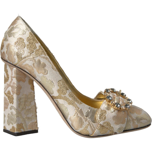 Dolce & Gabbana Gold Jacquard Crystals Heels Pumps Shoes gold-jacquard-crystals-heels-pumps-shoes