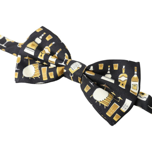 Dolce & Gabbana Elegant Black Silk Bow Tie black-printed-silk-adjustable-men-neck-papillon-bow-tie