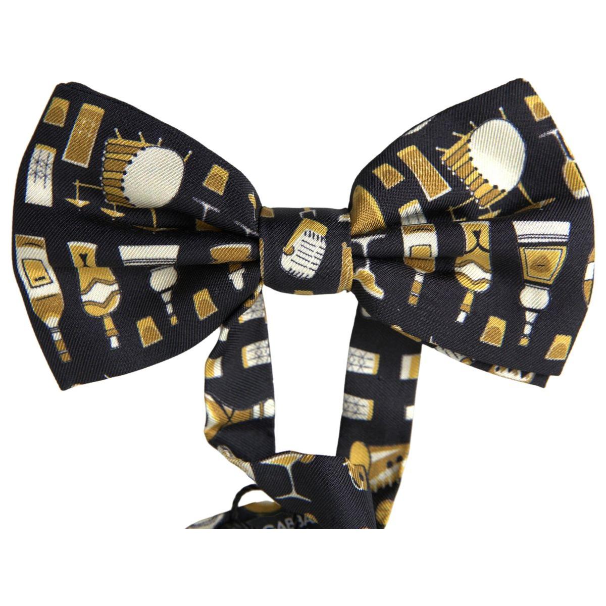 Dolce & Gabbana Elegant Black Silk Bow Tie black-printed-silk-adjustable-men-neck-papillon-bow-tie