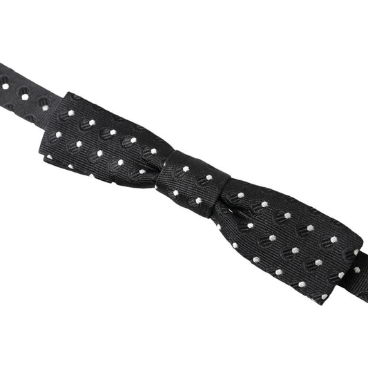 Dolce & Gabbana Elegant Silk Bow Tie for Sophisticated Evenings black-polka-dot-silk-adjustable-men-neck-papillon-bow-tie-3