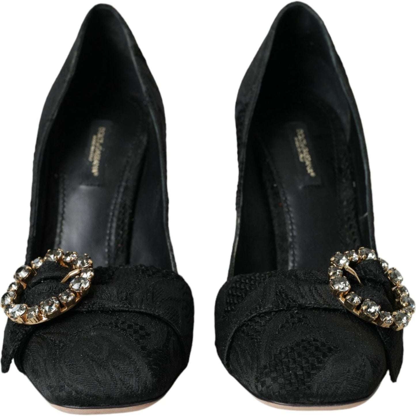 Dolce & Gabbana Black Brocade Crystals Heels Pumps Shoes black-brocade-crystals-heels-pumps-shoes