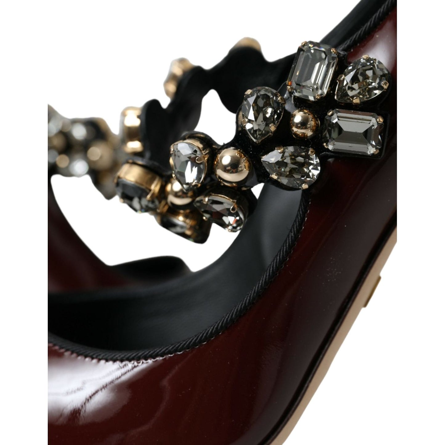 Dolce & Gabbana Bordeaux Leather Crystal Pumps Shoes bordeaux-leather-crystal-pumps-shoes