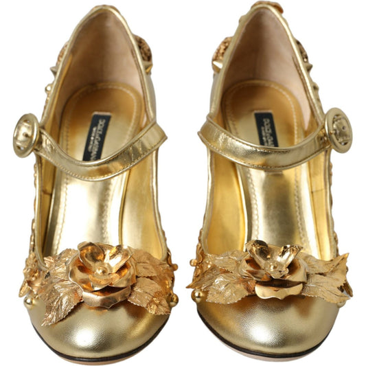 Dolce & Gabbana Gold Leather Crystal Mary Janes Pumps Shoes gold-leather-crystal-mary-janes-pumps-shoes