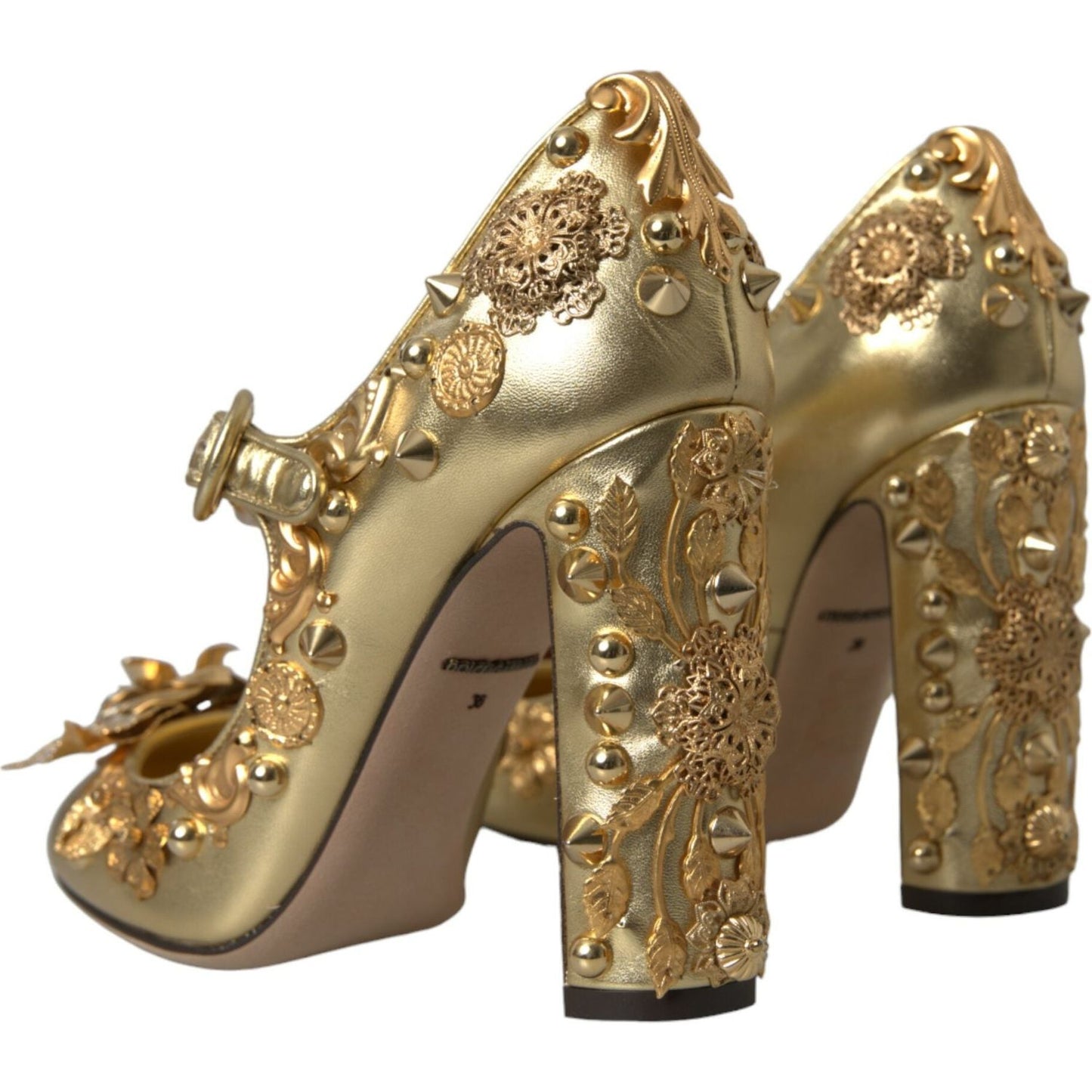 Dolce & Gabbana Gold Leather Crystal Mary Janes Pumps Shoes gold-leather-crystal-mary-janes-pumps-shoes