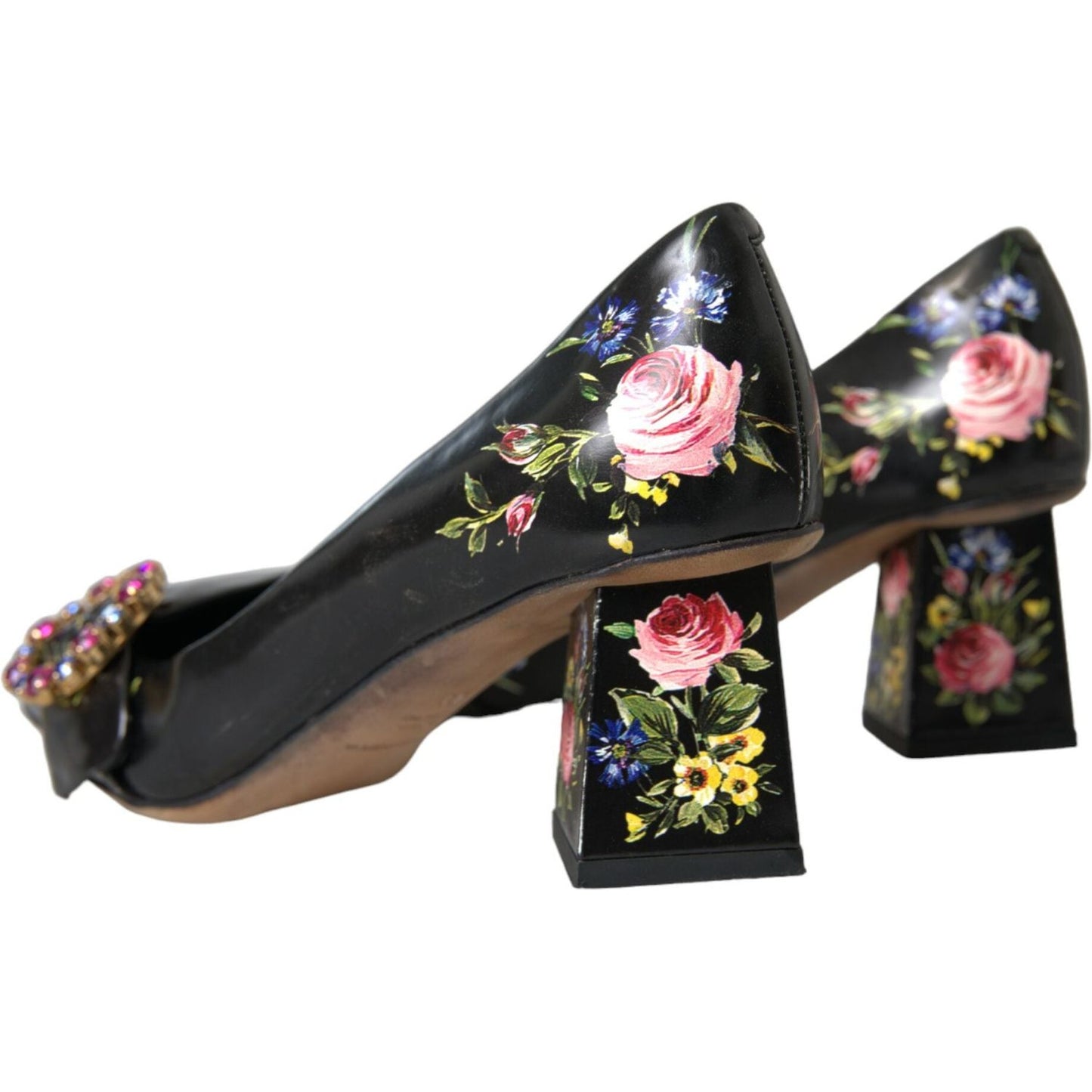 Dolce & Gabbana Black Floral Crystals Leather Pumps Shoes black-floral-crystals-leather-pumps-shoes