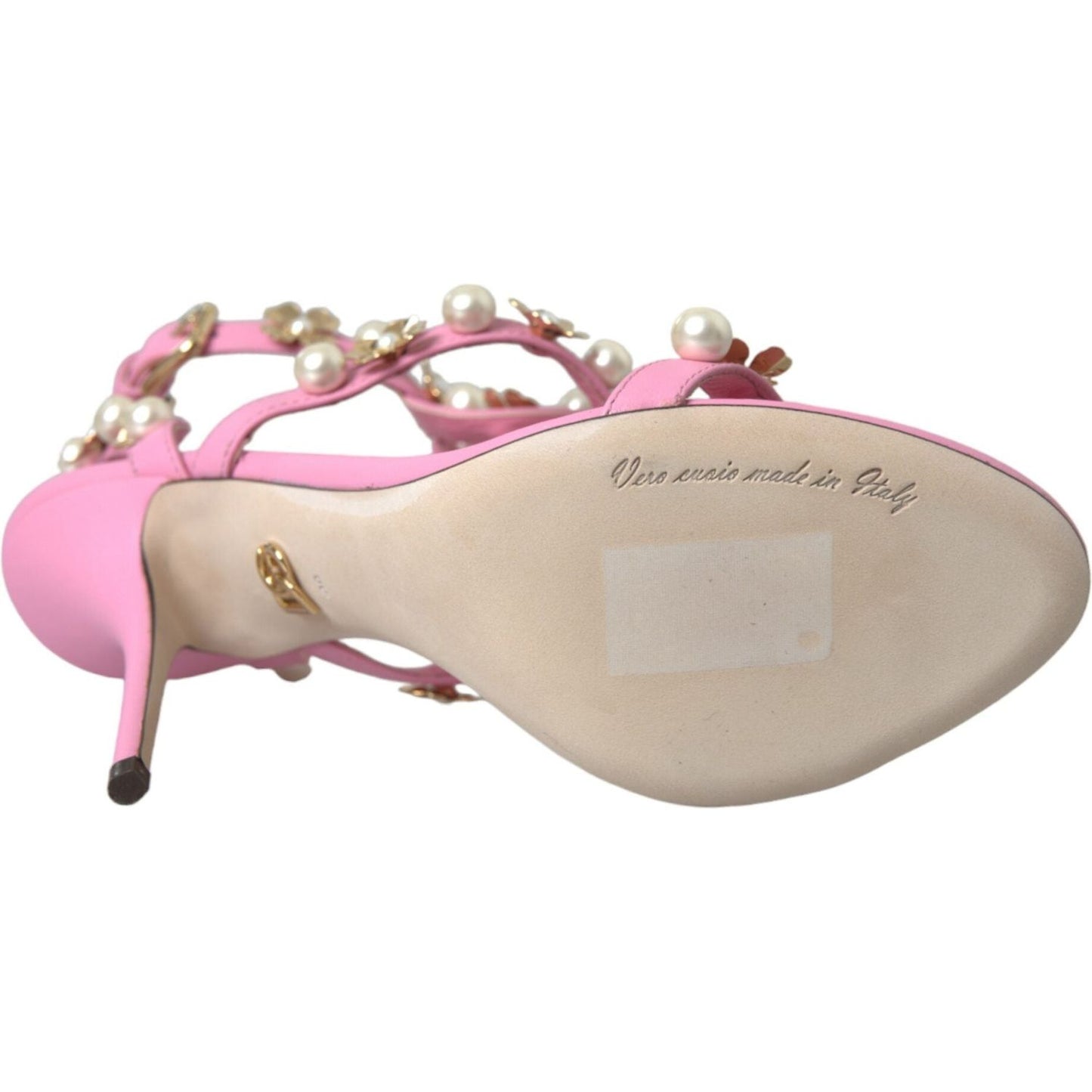 Dolce & Gabbana Pink Leather Embellished Heels Sandals Shoes pink-leather-embellished-heels-sandals-shoes-1