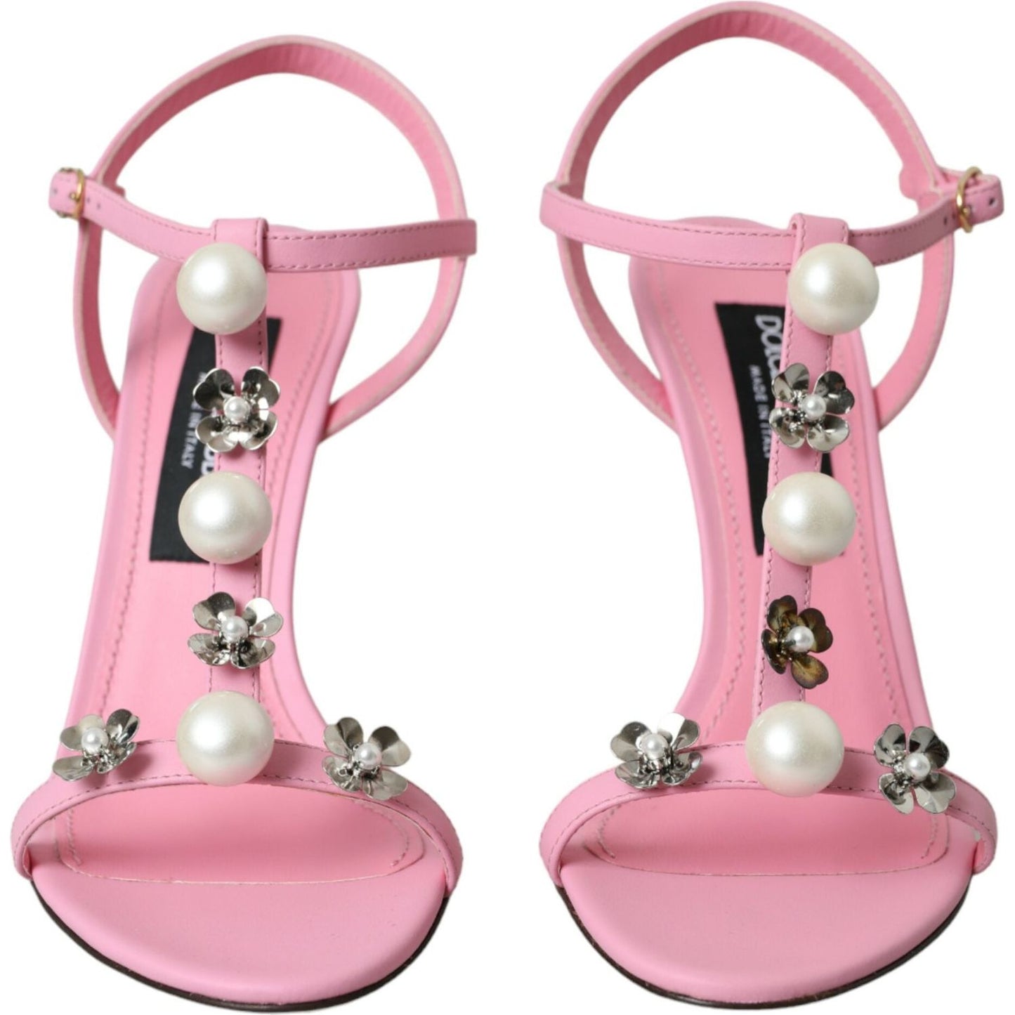 Dolce & Gabbana Pink Leather Embellished Heels Sandals Shoes pink-leather-embellished-heels-sandals-shoes