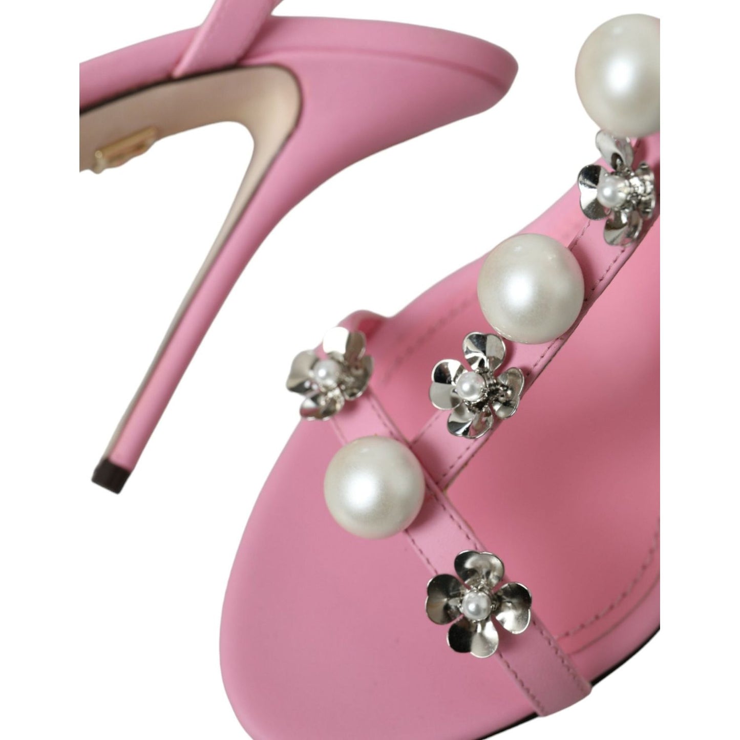 Dolce & Gabbana Pink Leather Embellished Heels Sandals Shoes pink-leather-embellished-heels-sandals-shoes