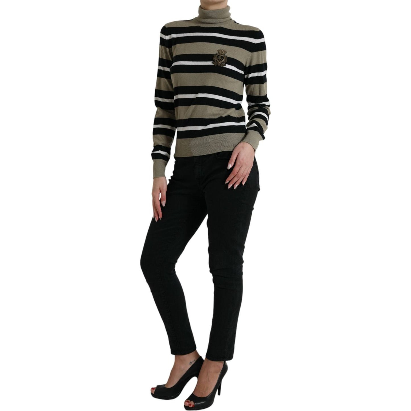 Dolce & Gabbana Elegant Striped Turtleneck Wool Sweater multicolor-stripe-wool-logo-pullover-sweater-1