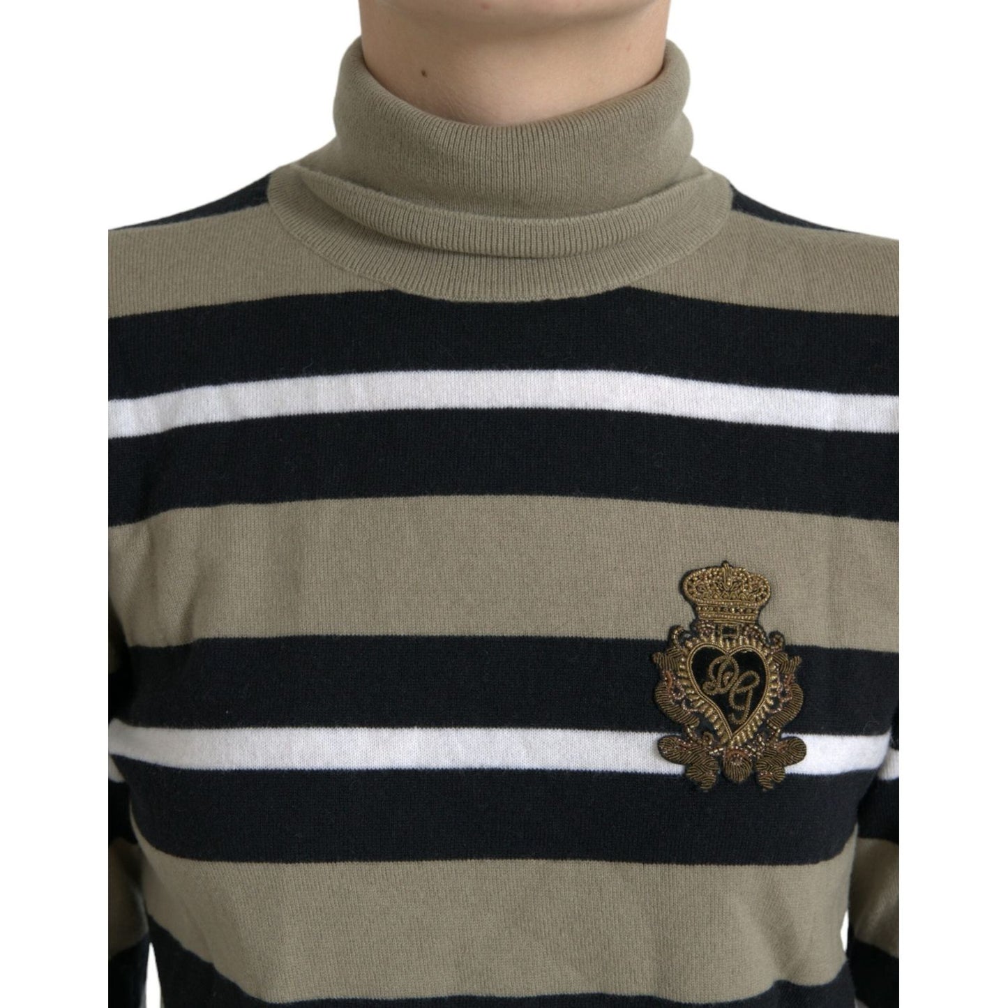 Dolce & Gabbana Elegant Striped Turtleneck Wool Sweater multicolor-stripe-wool-logo-pullover-sweater-1