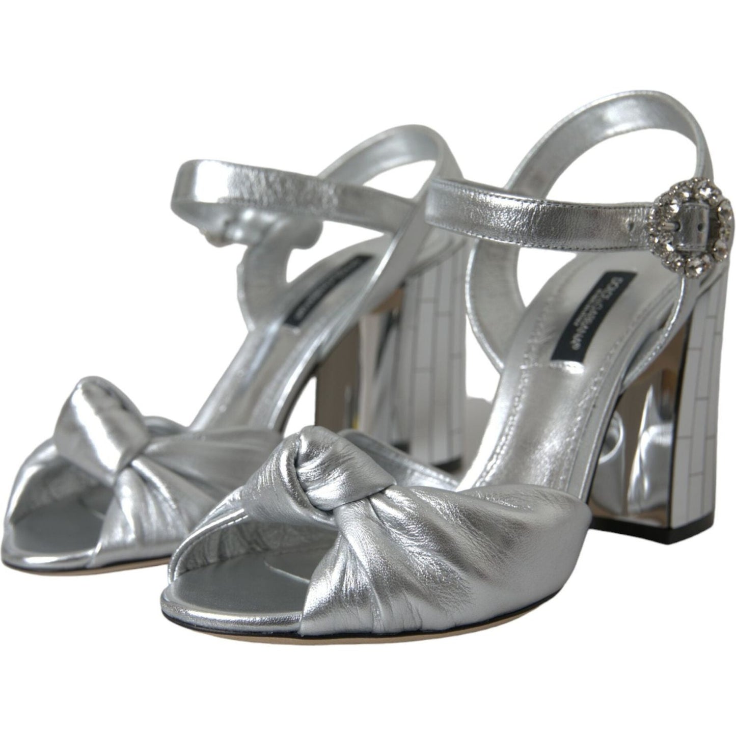 Dolce & Gabbana Silver Lambskin Leather Heels Sandals Shoes silver-lambskin-leather-heels-sandals-shoes