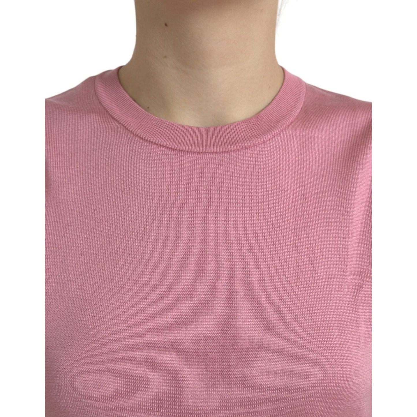 Dolce & Gabbana Elegant Silk Crew Neck Cropped Tank Top pink-crew-neck-cropped-sleeveless-tank-top