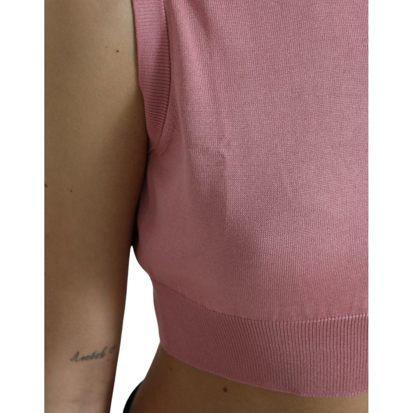 Dolce & Gabbana Elegant Silk Crew Neck Cropped Tank Top pink-crew-neck-cropped-sleeveless-tank-top