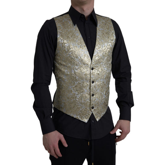 Dolce & Gabbana Elegant Gold Silk Formal Vest floral-jacquard-waistcoat-formal-gold-vest 465A7419-Large-a91fd454-004.jpg