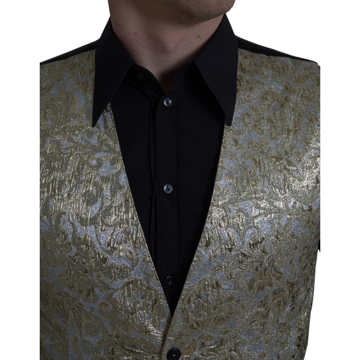 Dolce & Gabbana Elegant Gold Silk Formal Vest floral-jacquard-waistcoat-formal-gold-vest